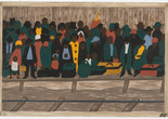 Jacob Lawrence. The Migration Series. 1940–41. Panel 60: &#34;And the migrants kept coming.&#34; Casein tempera on hardboard, c. 12 x 18&#34; (30.5 x 45.7 cm). The Museum of Modern Art, New York. Gift of Mrs. David M. Levy. © 2015 The Jacob and Gwendolyn Knight Lawrence Foundation, Seattle/Artists Rights Society (ARS), New York. Digital image © The Museum of Modern Art, New York