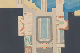 Rem Koolhaas. Plan of Dreamland. 1977. Watercolor and ink, 41 3/4 × 22″ (106 × 55.9 cm). Gift of Frederieke S. Taylor. © 2008 Rem Koolhaas