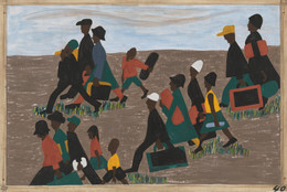 Jacob Lawrence. The Migration Series. 1940-41. Panel 40: The migrants arrived in great numbers. Casein tempera on hardboard, 18 × 12″ (45.7 × 30.5 cm). The Museum of Modern Art, New York. Gift of Mrs. David M. Levy. © 2015 The Jacob and Gwendolyn Knight Lawrence Foundation, Seattle / Artists Rights Society (ARS), New York. Digital image © The Museum of Modern Art/Licensed by SCALA / Art Resource, NY