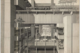 Paul Rudolph. Art and Architecture Building, Yale University, New Haven, Connecticut (partial exterior perspective). 1958. Ink on board, 30 x 40&#34; (72.6 x 101.6 cm). The Museum of Modern Art. Gift of the architect