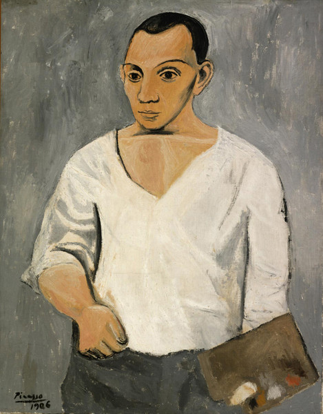 Pablo Picasso. Self-Portrait with Palette. 1906. Oil on canvas. 36 1/4 × 28 3/4″ (92 × 73 cm). Philadelphia Museum of Art: The A.E. Gallatin Collection, 1950. © 2003 Estate of Pablo Picasso/Artists Rights Society (ARS), New York