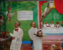James Ensor (Belgian, 1860–1949). The Dangerous Cooks. 1896. Pencil, gouache, and oil on board, 7 7/8 × 9 13/16″. Private collection. © 2009 Artists Rights Society (ARS), New York / SABAM, Brussels