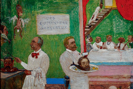 James Ensor (Belgian, 1860–1949). The Dangerous Cooks. 1896. Pencil, gouache, and oil on board, 7 7/8 × 9 13/16″. Private collection. © 2009 Artists Rights Society (ARS), New York / SABAM, Brussels