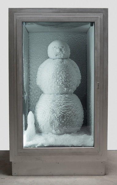 Peter Fischli and David Weiss. Snowman. 1987/2016. Copper, aluminum, glass, water, and coolant system, 85 7/8 x 50 3/8 x 65&#34; (218 x 128 x 165 cm). Courtesy Matthew Marks Gallery. © Peter Fischli and David Weiss