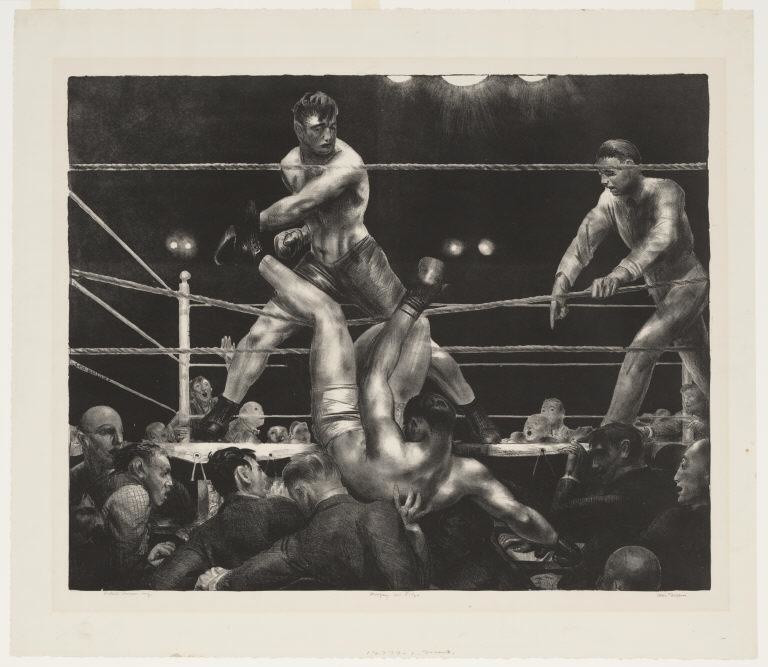 George Bellows (American, 1882–1925)
Dempsey and Firpo
1923-24
Lithograph
composition: 18 1/8 x 22 3/8" (46 x 56.9 cm); sheet: 22 3/4 x 26" (57.8
x 66 cm)
Abby Aldrich Rockefeller Fund