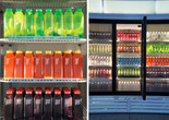 Josh Kline. Skittles. 2014. Commercial refrigerator, light box and blended liquids in bottles, 86 1/2 x 127 1/2 x 41&#34; (219.7 x 323.9 x 104.1 cm). Fund for the Twenty-First Century