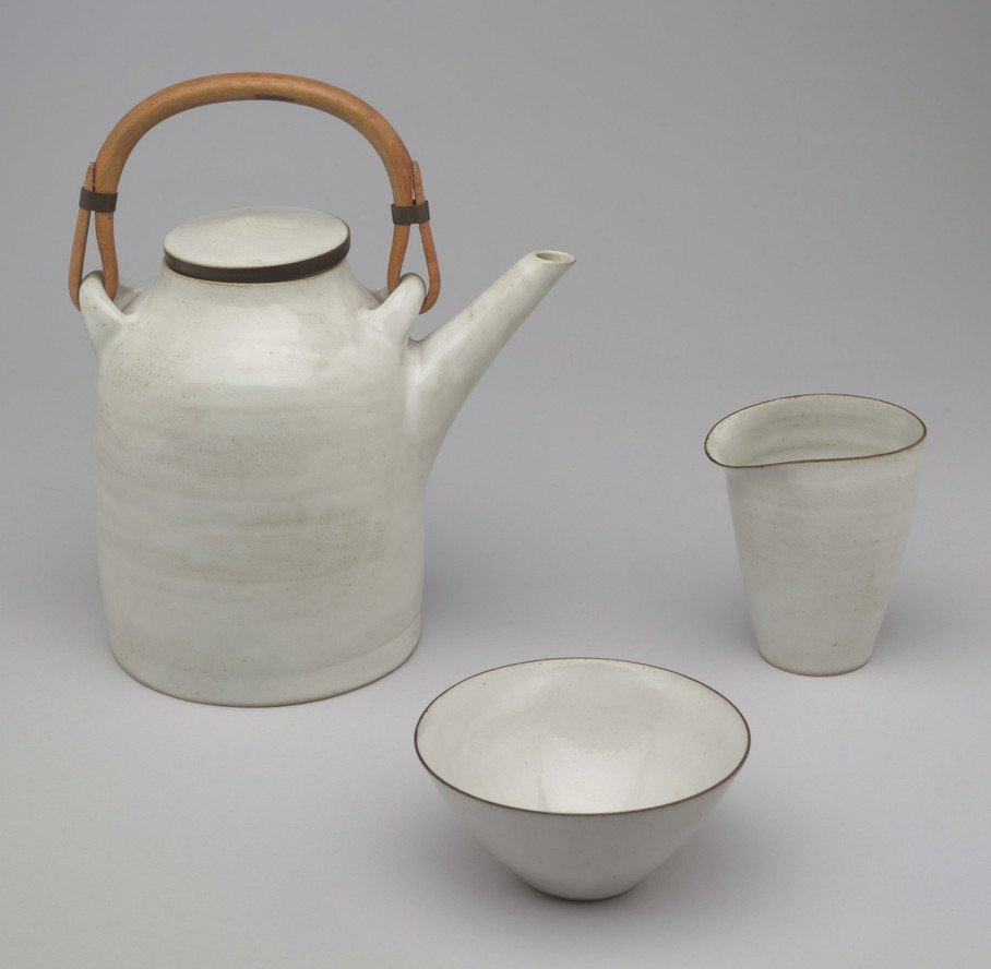 Lucie Rie. Teapot, Cream Pitcher, and Sugar Bowl. c. 1950