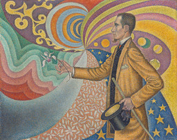 Paul Signac. Opus 217. Against the Enamel of a Background Rhythmic with Beats and Angles, Tones, and Tints, Portrait of M. Félix Fénéon in 1890. 1890. Oil on canvas. 29 x 36 1/2″ (73.5 x 92.5 cm). The Museum of Modern Art, New York. Gift of Mr. and Mrs. David Rockefeller, 1991. Photo by Jonathan Muzikar. © 2019 Artists Rights Society (ARS), New York / ADAGP, Paris