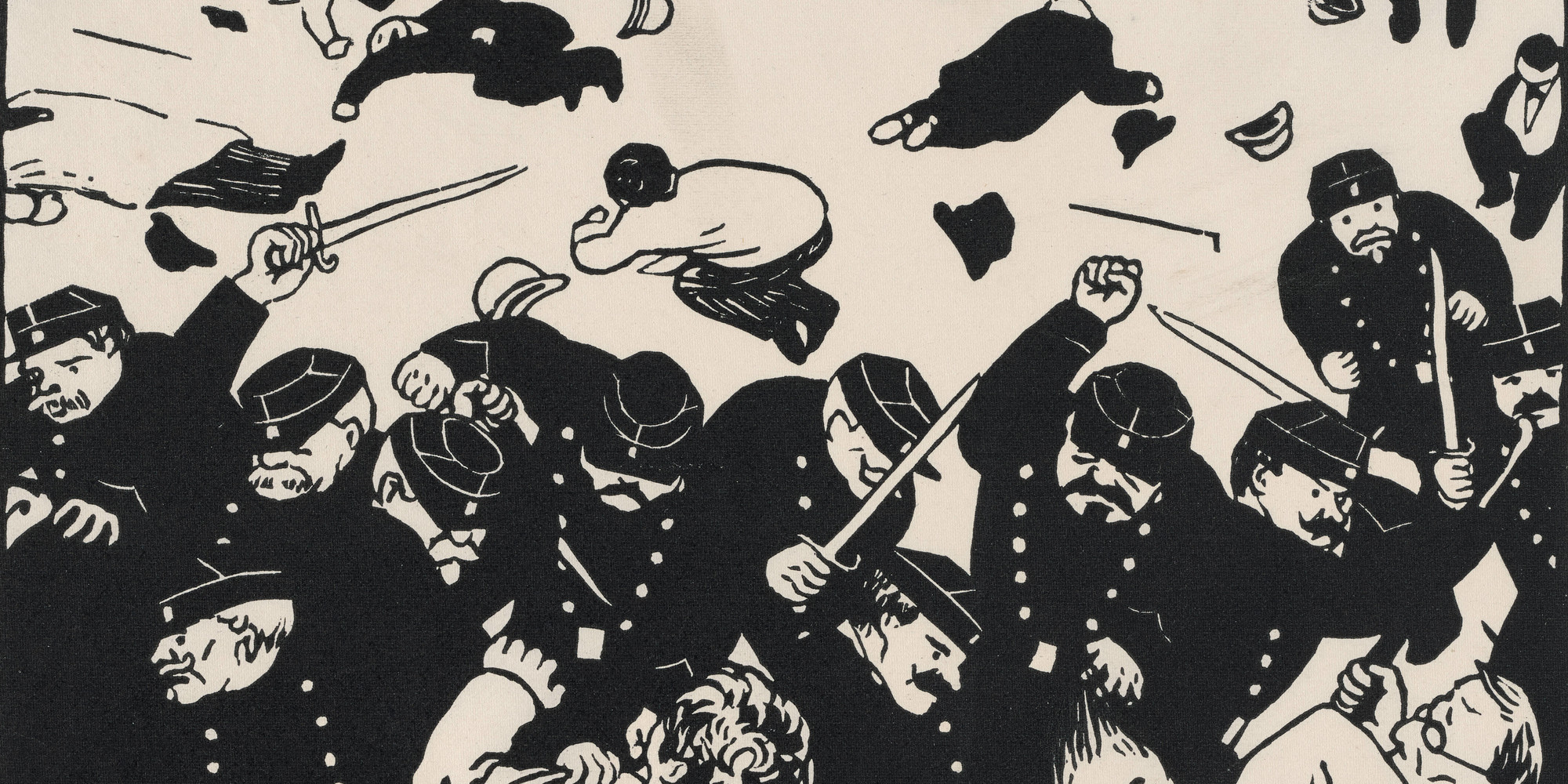 Félix Vallotton. The Charge (La charge). 1893. Woodcut, composition: 7 7/8 × 10 1/4&#34; (20 x 26 cm); sheet: 10 3/16 × 12 3/4&#34; (25.9 × 32.4 cm). The Museum of Modern Art, New York. Larry Aldrich Fund