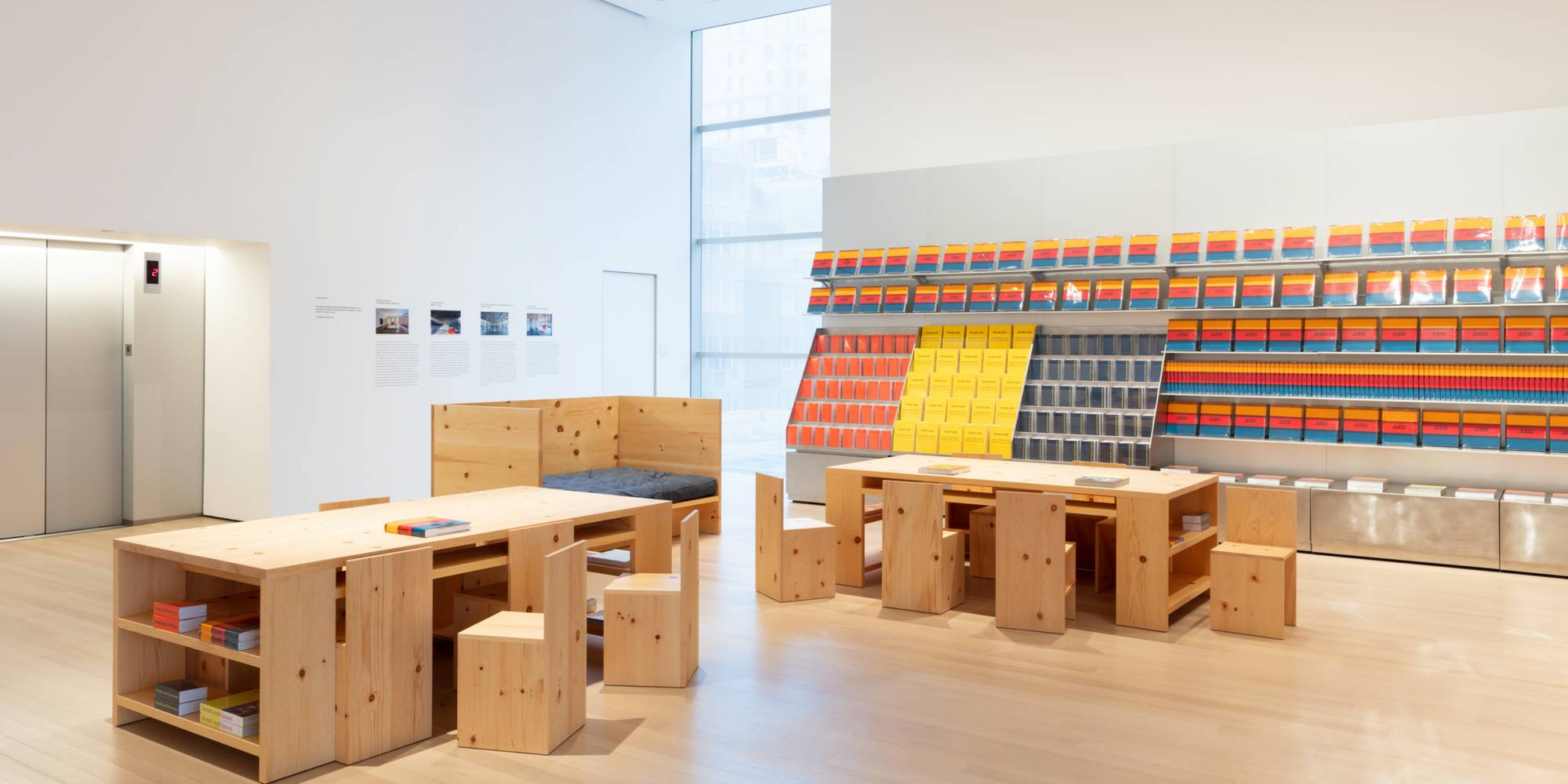 View of the reading area at the entrance to Judd, The Museum of Modern Art, New York, March 1–July 11, 2020. Digital Image © 2020 The Museum of Modern Art, New York. Photo: Jonathan Muzikar
