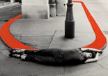 VALIE EXPORT (Austrian, born 1940). Encirclement from the series Body Configurations. 1976.  Gelatin silver print with red ink, 14 x 23 7/16&#34;. The Museum of Modern Art, New York. Carl Jacobs Fund. © 2020 VALIE EXPORT / Artists Rights Society (ARS), New York / VBK, Austria