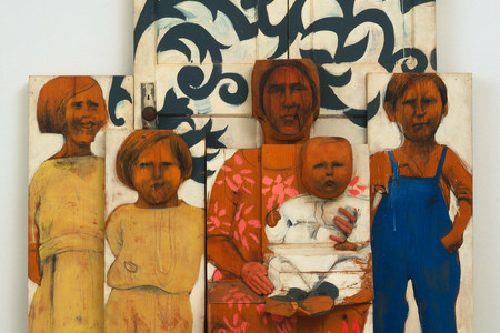 Marisol (Marisol Escobar). The Family. 1962. Paint and graphite on wood, sneakers, tinted plaster, door knob and plate, three sections, Overall 6&#39; 10 5/8&#34; x 65 1/2&#34; x 15 1/2&#34; (209.8 x 166.3 x 39.3 cm). Advisory Committee Fund. © 2020 Marisol