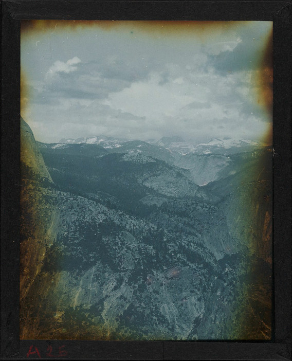 Emil Burgermeister. South Shoulder of Half Dome (at Left) with Merced Range On Skyline; Little Yosemite Valley in Mid Foreground and Sierra Point At Lower Left. A25. c. 1906–23