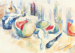 Paul Cézanne. Still Life with Cut Watermelon (Nature morte avec pastèque entamée). c. 1900. Pencil and watercolor on paper, 12 3/8 × 19 1/8″ (31.5 × 48.5 cm). Fondation Beyeler, Riehen/Basel. Beyeler Collection. Photo: Peter Schibli