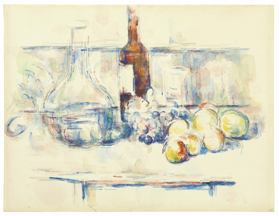 Paul Cézanne. Still Life with Carafe, Bottle, and Fruit (La Bouteille de cognac). 1906