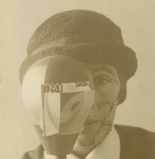 Sophie Taeuber-Arp. Self-Portrait with Dada Head, photograph by Nic Aluf. 1920. Gelatin silver print, 4 1/2 x 3 1/2&#34; (11.4 x 8.9 cm). San Francisco Museum of Modern Art, Fractional and Promised Gift of Carla Emil and Rich Silverstein