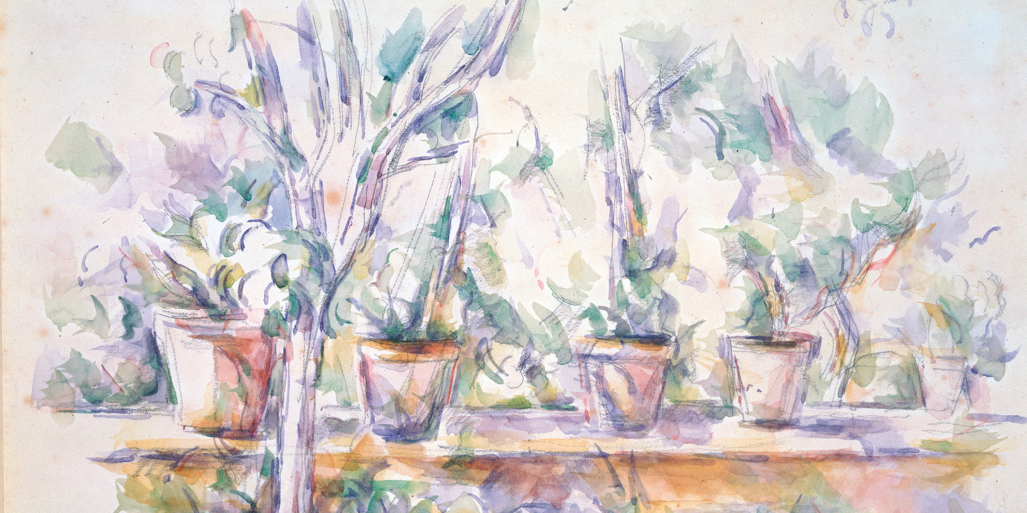 Paul Cézanne. Flowerpots (detail). 1902–06. Pencil and watercolor on paper, 12 3/16 × 18 1/2&#34; (31 × 47 cm). Private collection
