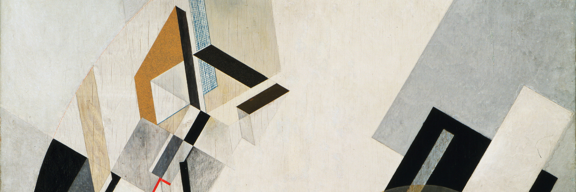 El Lissitzky. Proun 19D. 1921. Gesso, oil, collage of cut paper, cardboard, and silver paper on plywood, 38 3/8 x 38 1/4&#34; (97.5 x 97.2 cm). Katherine S. Dreier Bequest. © 2021 Artists Rights Society (ARS), New York / VG Bild-Kunst, Bonn