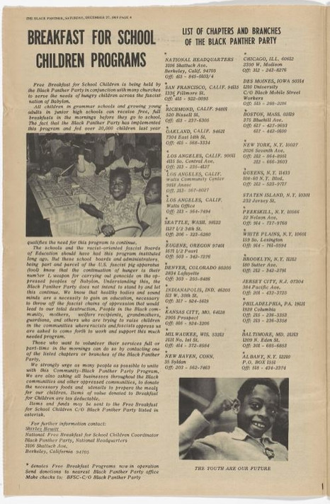 A page from The Black Panther Newspaper, vol. 4, no. 4 (No justice in Amerikkka). 1969