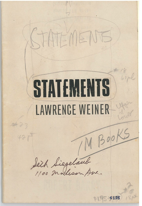 Maquette for cover of Lawrence Weiner’s Statements. 1968