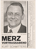 Kurt Schwitters. Postcard invitation for Merz lecture evening (Merz Vortragsabend). 1926. Letterpress, 5 13/16 × 4 3/16&#34; (14.8 × 10.6 cm). The Merrill C. Berman Collection