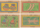 Frédéric Bruly Bouabré, Alphabet Bété. 1990–91. Four of 449 drawings. Colored pencil, pencil, and ballpoint pen on board, each: 3 7/8 × 5 7/8&#34; (9.8 × 14.9 cm). The Museum of Modern Art, New York. The Jean Pigozzi Collection of African Art. ©️ 2022 Family of Frédéric Bruly Bouabré