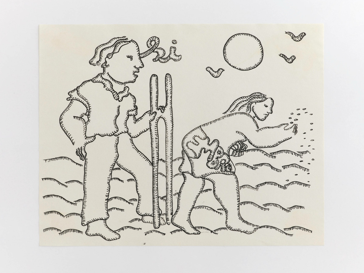 Cecilia Vicuña. Siembra: decirle sí a la hembra (Sowing Is Yes to Female) from the series AMAzone Palabrarmas. 1978