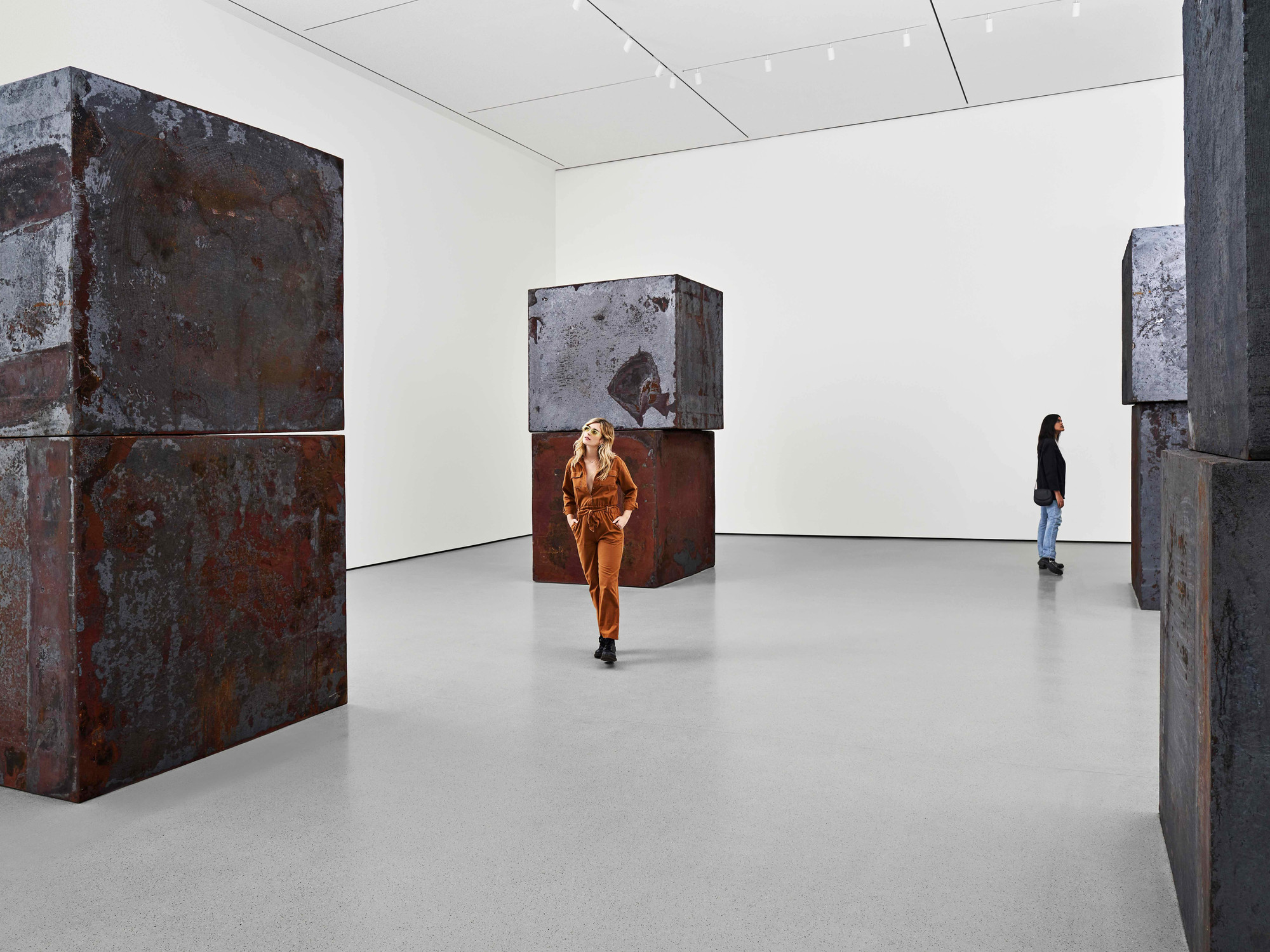 A view of the second-floor collection galleries. Shown: Richard Serra. Equal. 2015. Forged weatherproof steel. Gift of Sidney and Harriet Janis (by exchange), Enid A. Haupt Fund, and Gift of William B. Jaffe and Evelyn A. J. Hall (by exchange). © 2019 Richard Serra/Artists Rights Society (ARS), New York